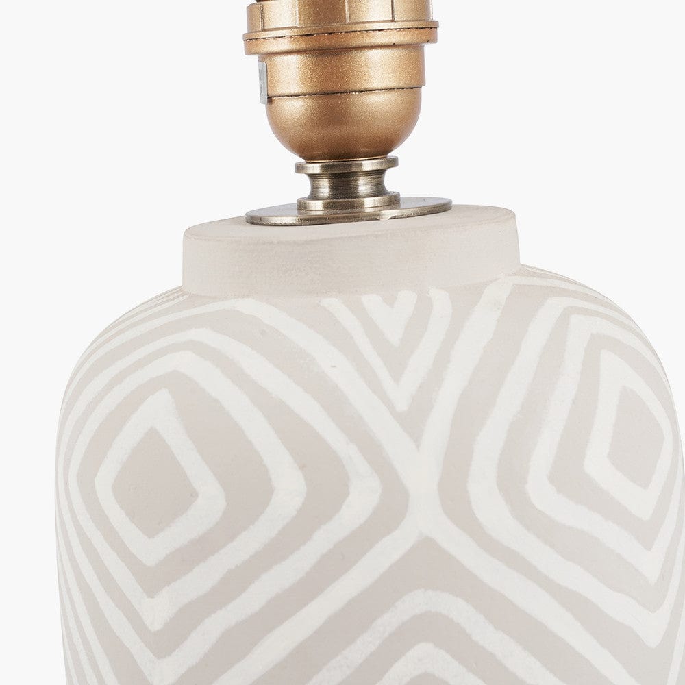 Margot Grey Patterned Stoneware Table Lamp Base with Henry 35cm Taupe Handloom Cylinder Lampshade.
