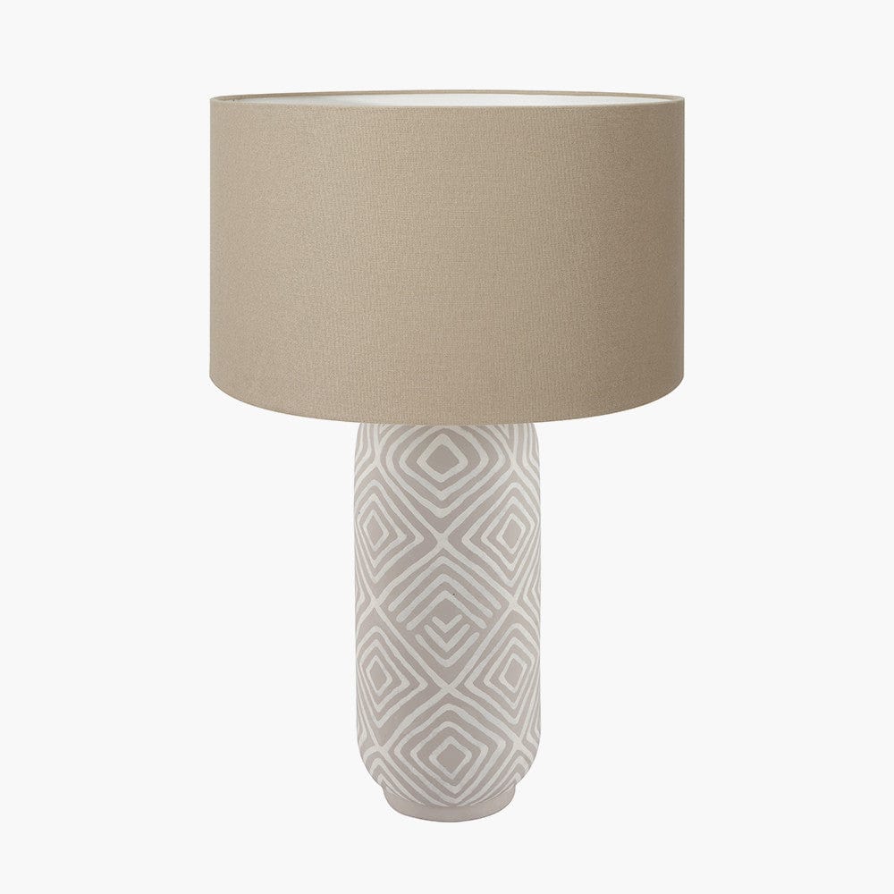 Margot Grey Patterned Stoneware Table Lamp Base with Henry 35cm Taupe Handloom Cylinder Lampshade.