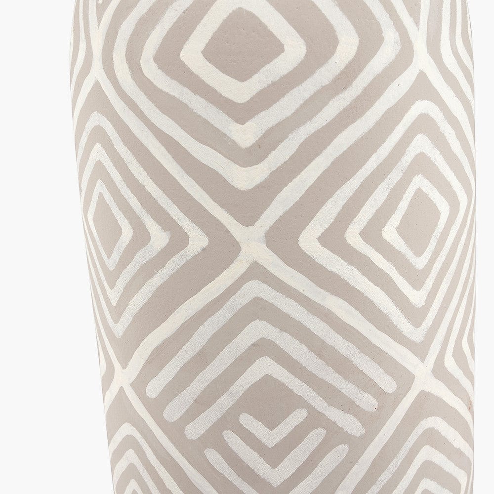 Margot Grey Patterned Stoneware Table Lamp Base with Henry 35cm Taupe Handloom Cylinder Lampshade.