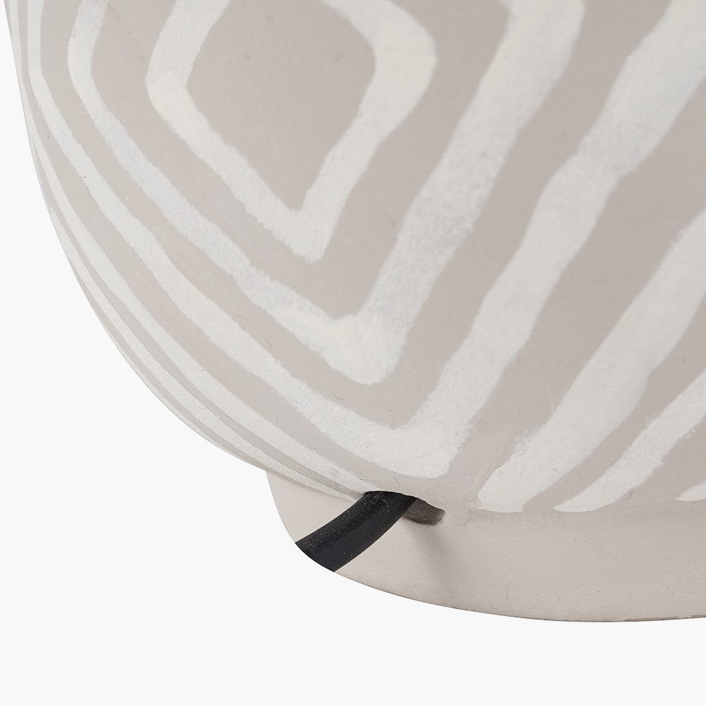 Margot Grey Patterned Stoneware Table Lamp Base with Henry 35cm Taupe Handloom Cylinder Lampshade.