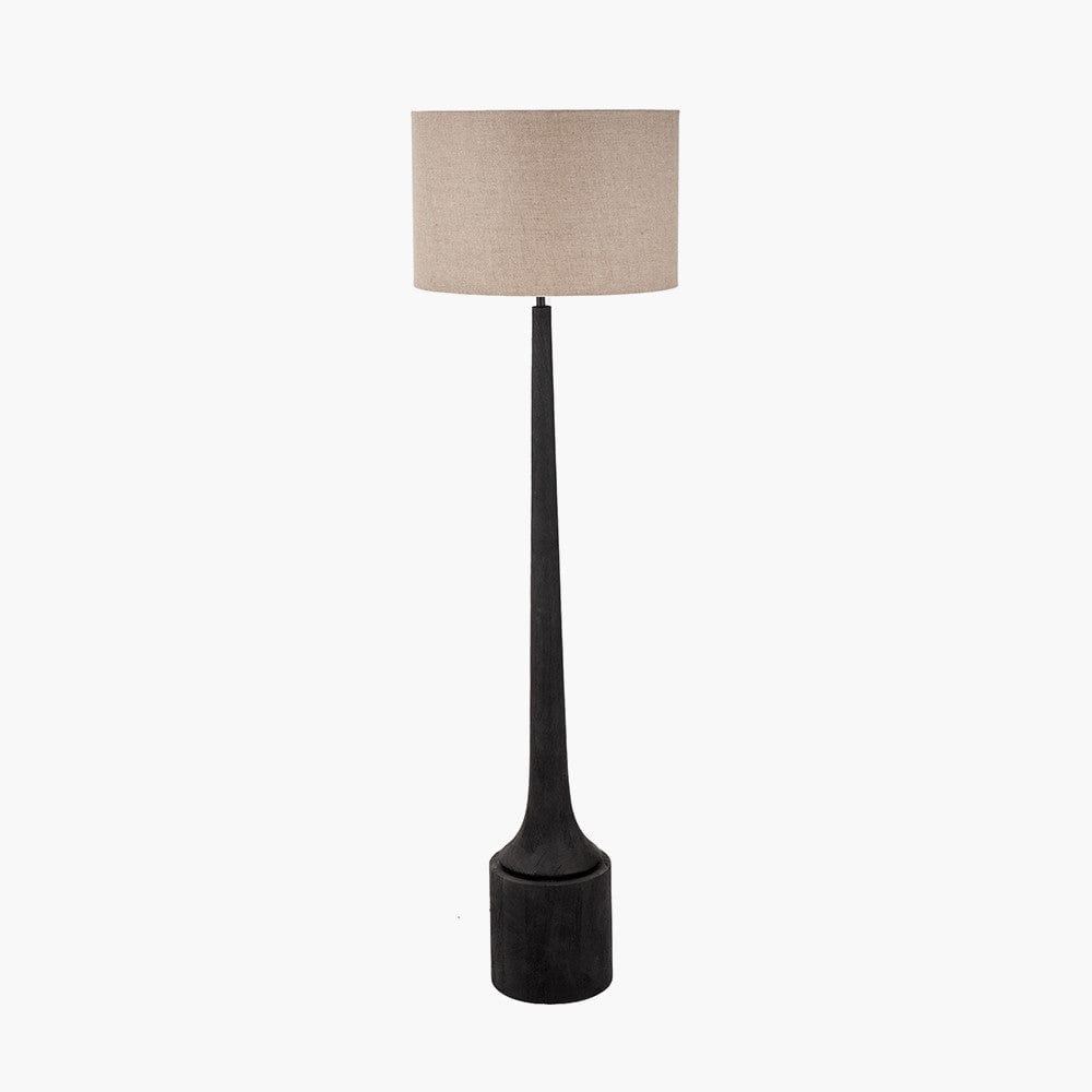 Marin Black Wood Tall Neck Floor Lamp Base with Edward 45cm Natural Linen Cylinder Lampshade.