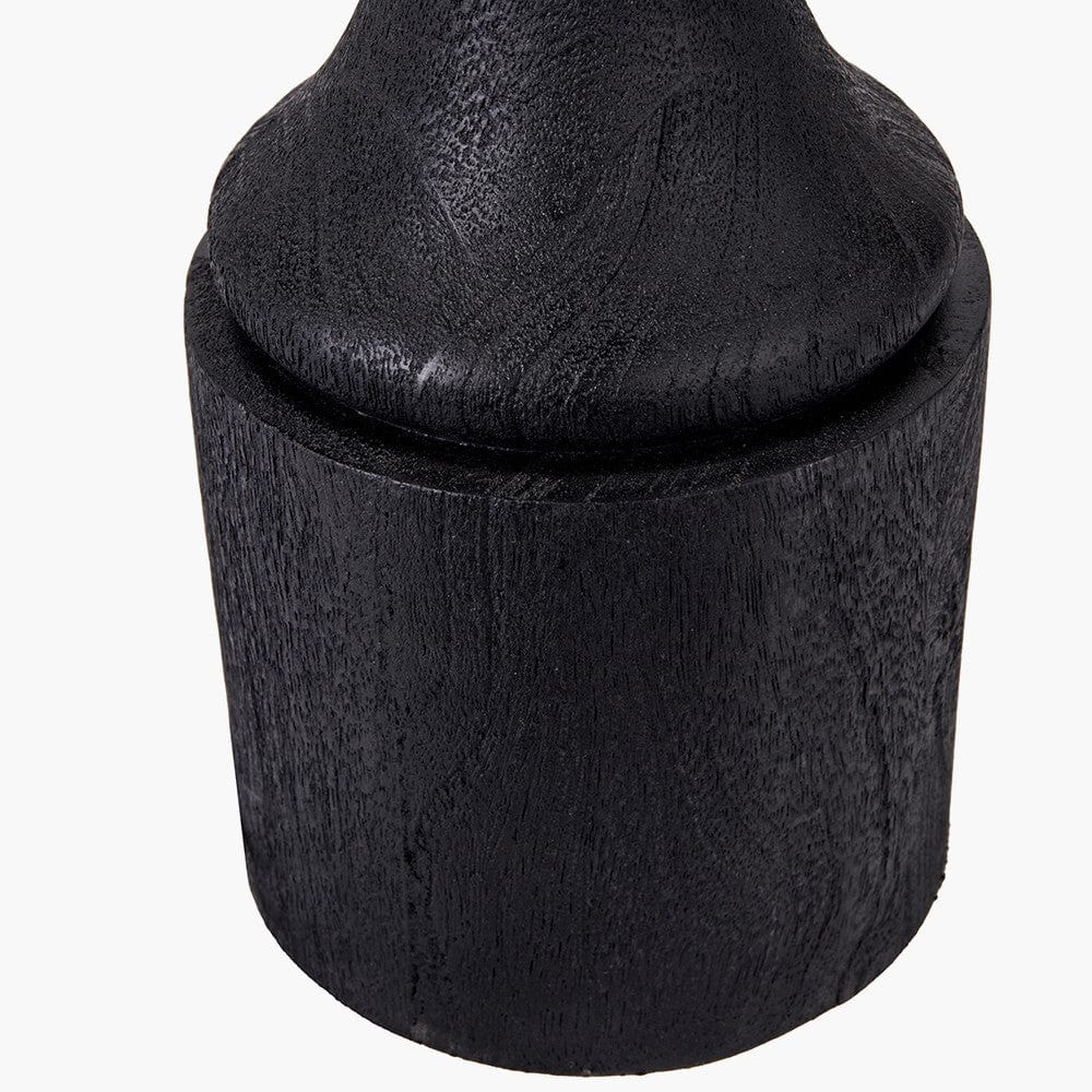 Marin Black Wood Tall Neck Table Lamp Base with Lino 40cm White Self Lined Linen Cylinder Lampshade.