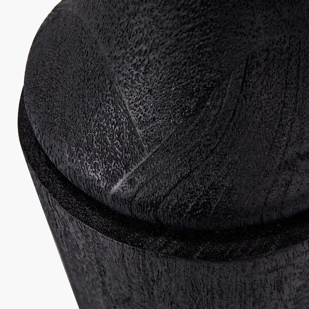 Marin Black Wood Tall Neck Table Lamp Base with Lino 40cm White Self Lined Linen Cylinder Lampshade.