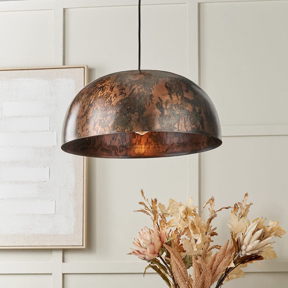 Pacific Lifestyle Lighting Mason Copper Effect Wide Domed Metal Pendant House of Isabella UK