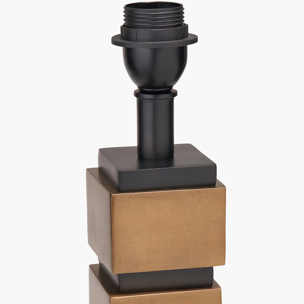 Maximo Antique Brass and Matt Black Cube Design Table Lamp Base.