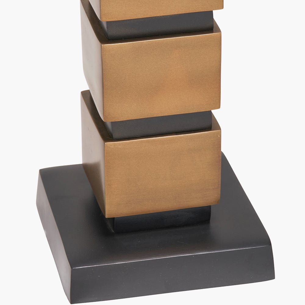 Maximo Antique Brass and Matt Black Cube Design Table Lamp Base.