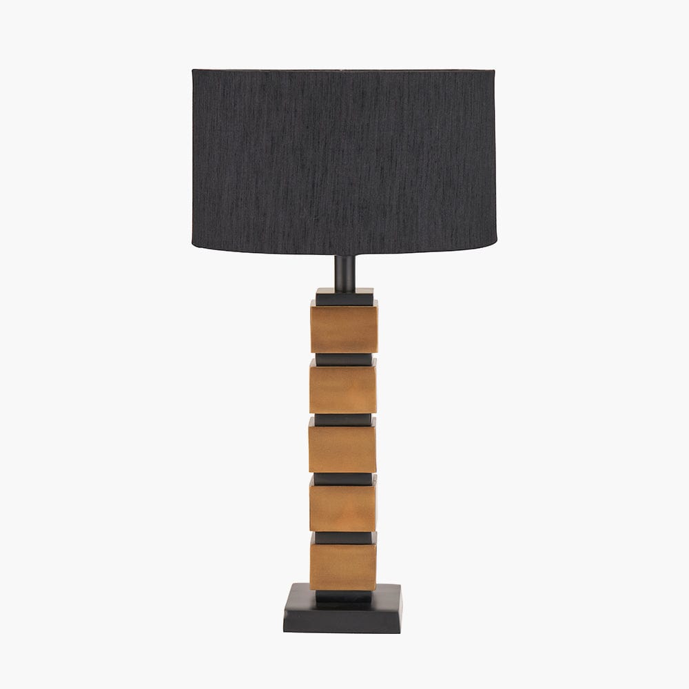 Pacific Lifestyle Lighting Maximo Antique Brass and Matt Black Cube Design Table Lamp Base House of Isabella UK