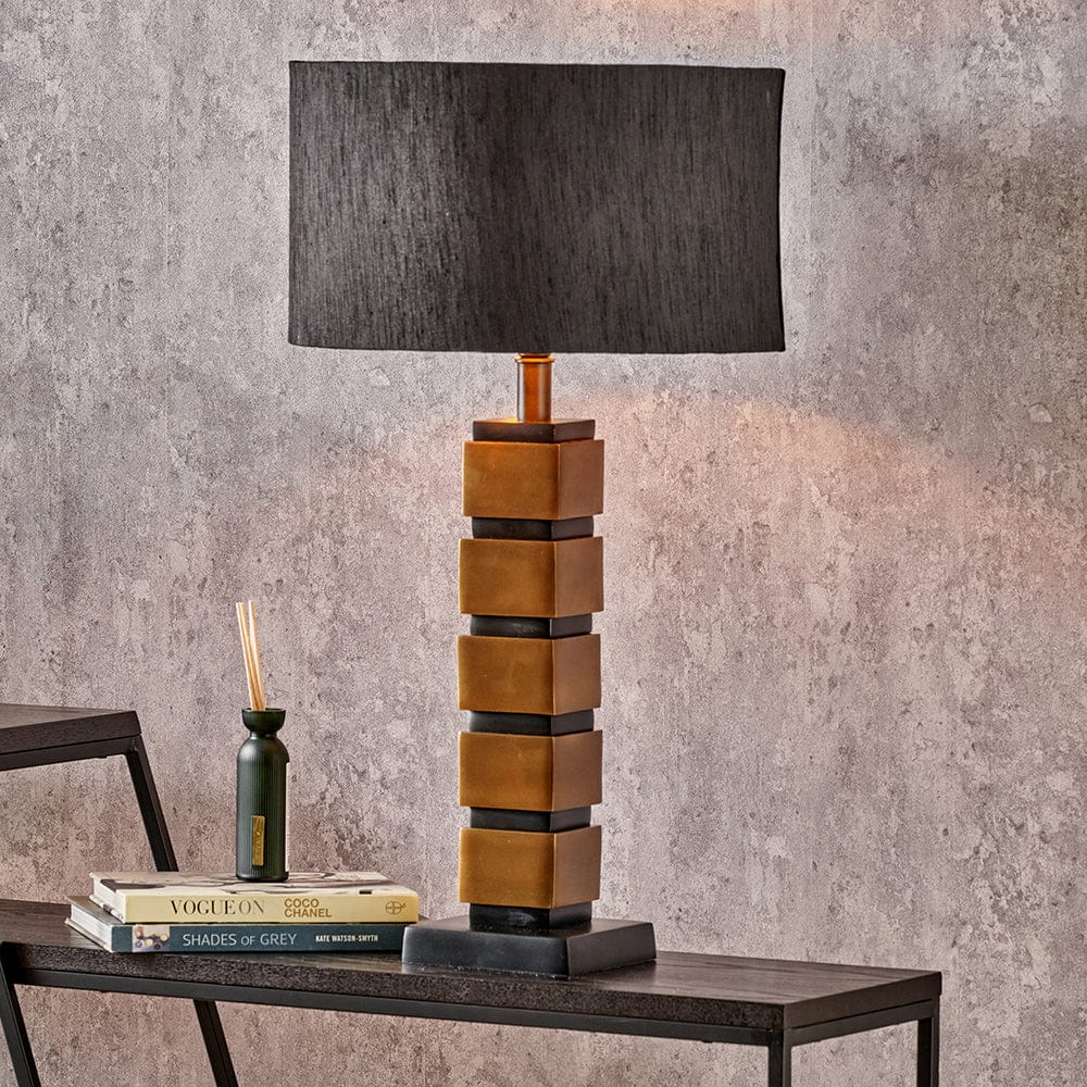 Maximo Antique Brass and Matt Black Cube Design Table Lamp Base.