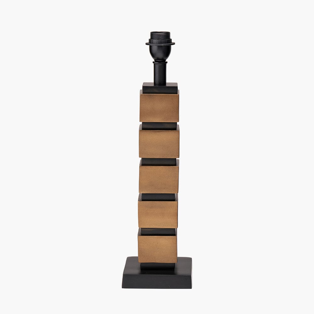 Maximo Antique Brass and Matt Black Cube Design Table Lamp Base with Harry 35cm Black Cotton Mix Cylinder Lampshade.