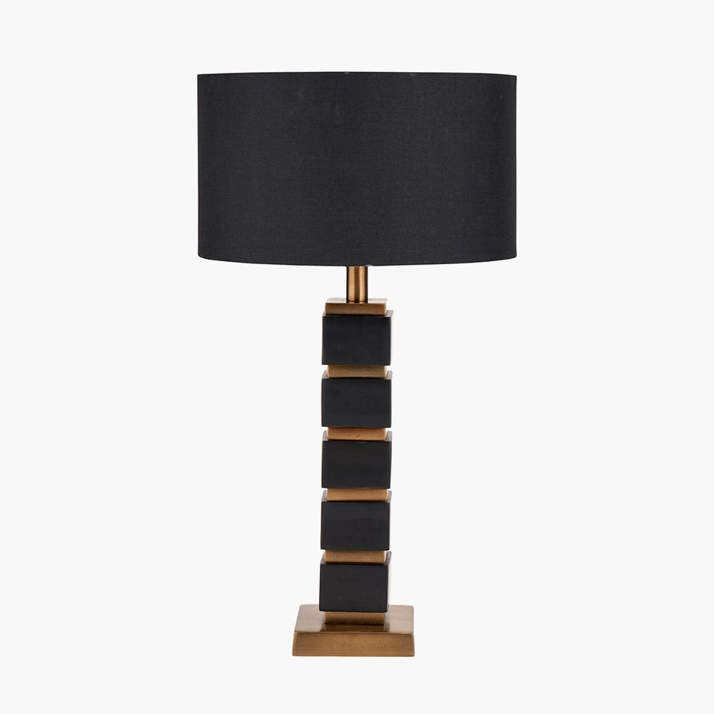 Maximo Matt Black and Antique Brass Cube Design Table Lamp Base.
