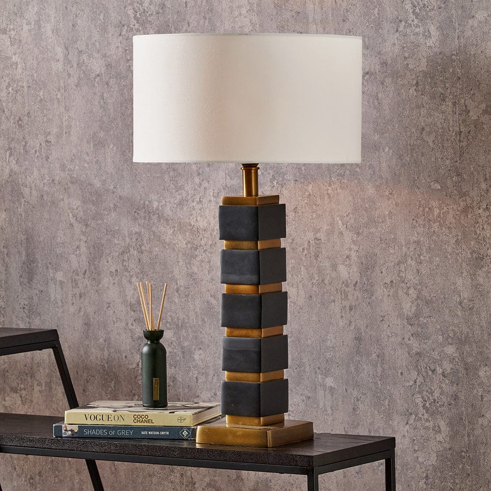 Pacific Lifestyle Lighting Maximo Matt Black and Antique Brass Cube Design Table Lamp Base House of Isabella UK