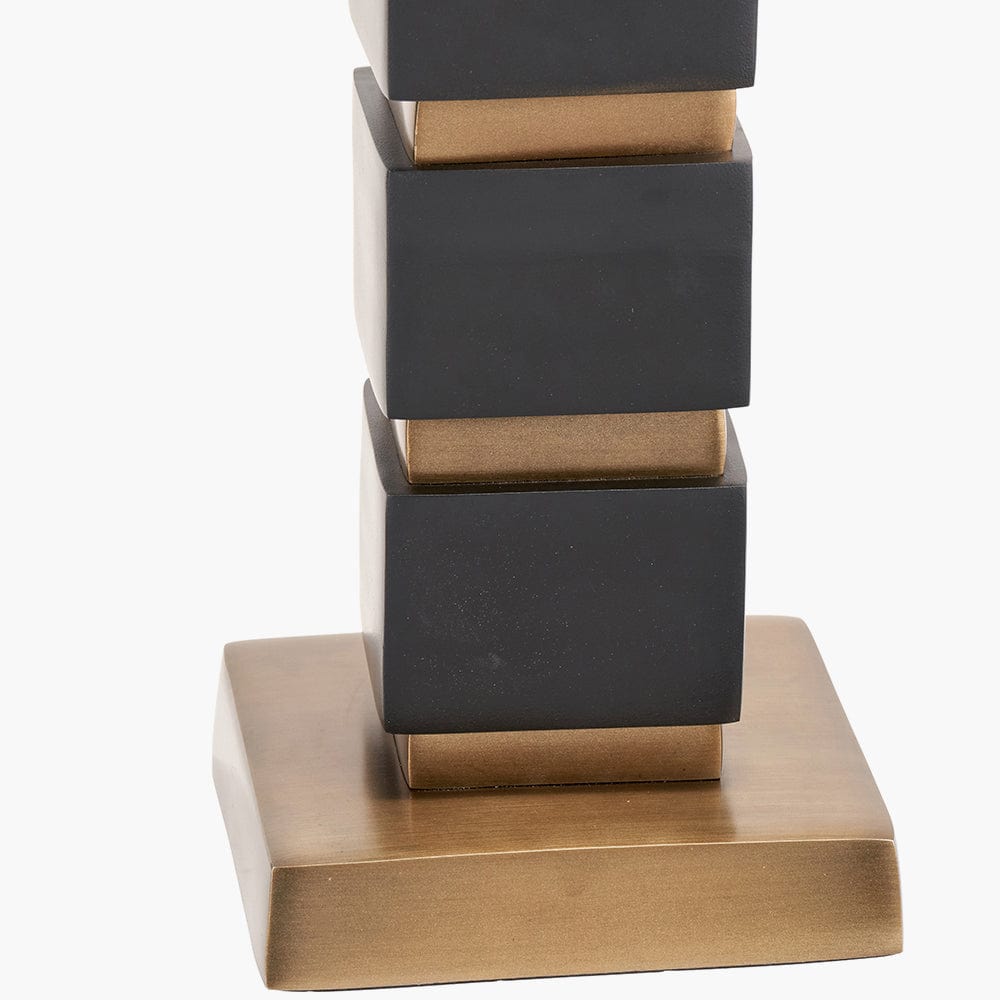 Maximo Matt Black and Antique Brass Cube Design Table Lamp Base.
