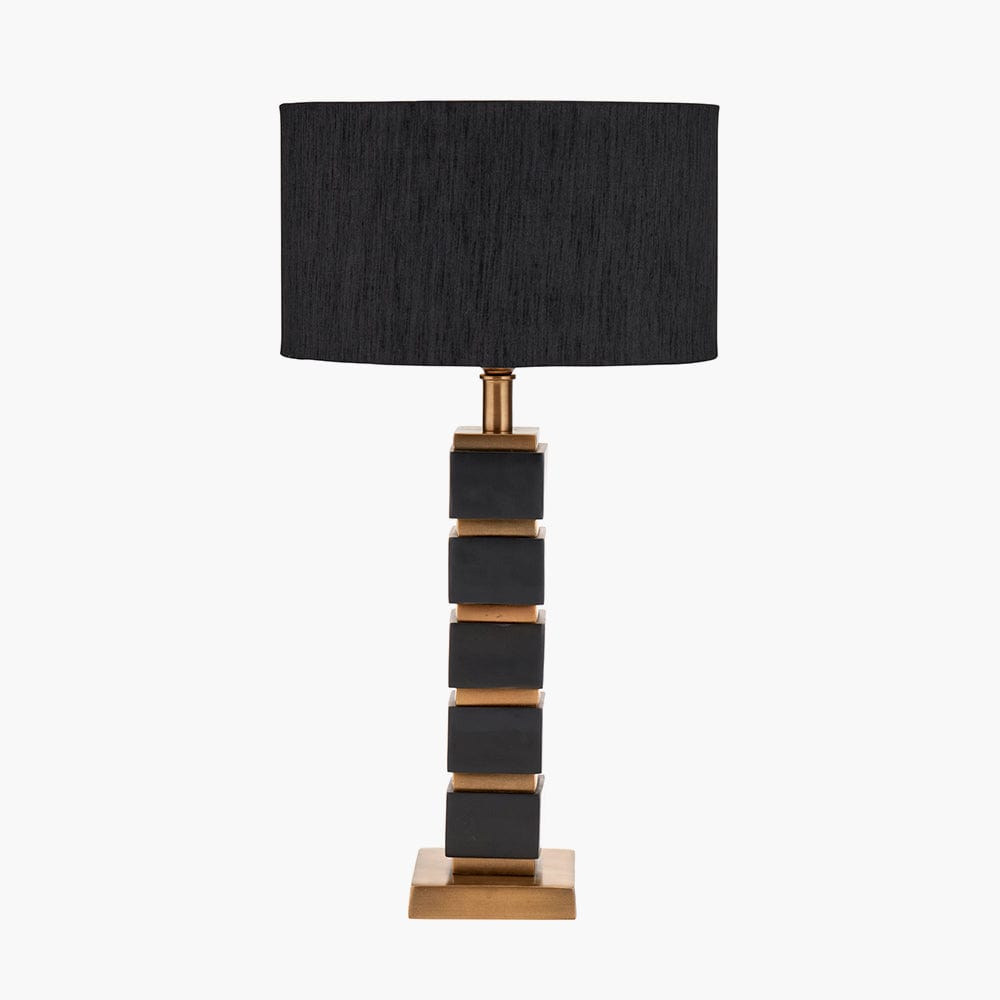 Maximo Matt Black and Antique Brass Cube Design Table Lamp Base.