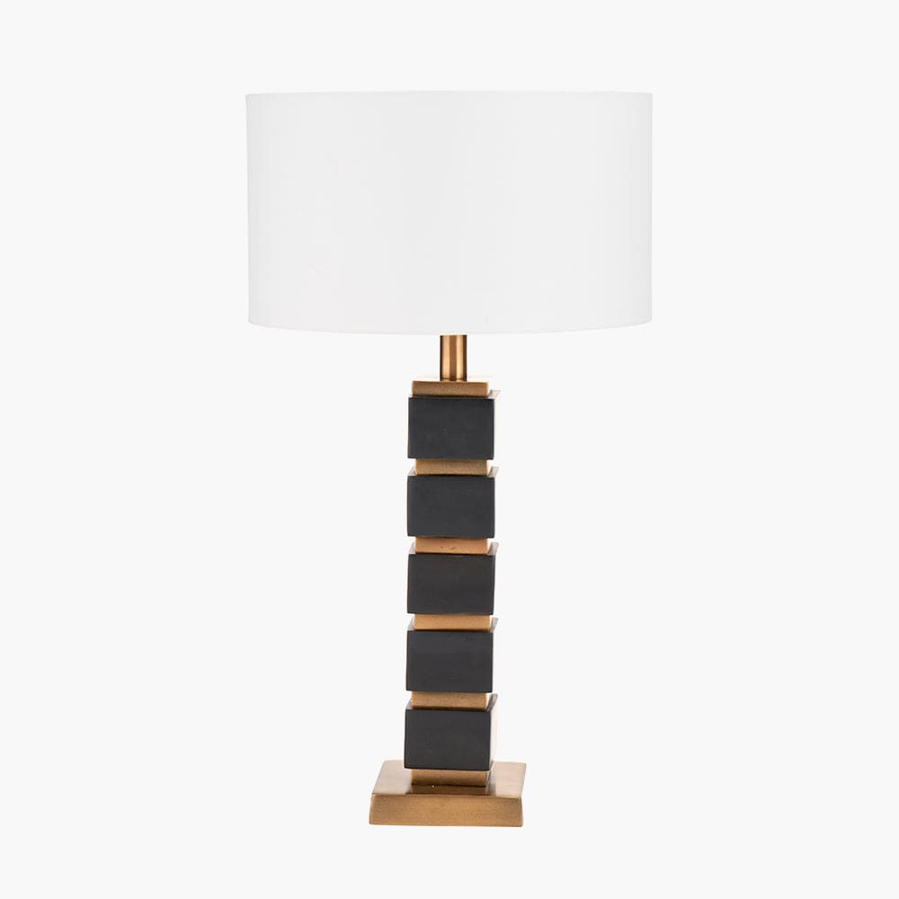 Maximo Matt Black and Antique Brass Cube Design Table Lamp Base.
