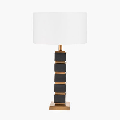 Pacific Lifestyle Lighting Maximo Matt Black and Antique Brass Cube Design Table Lamp Base House of Isabella UK