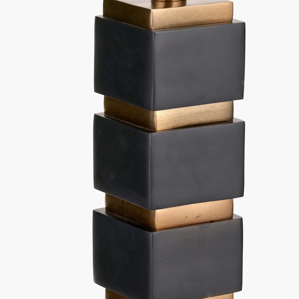 Maximo Matt Black and Antique Brass Cube Design Table Lamp Base.