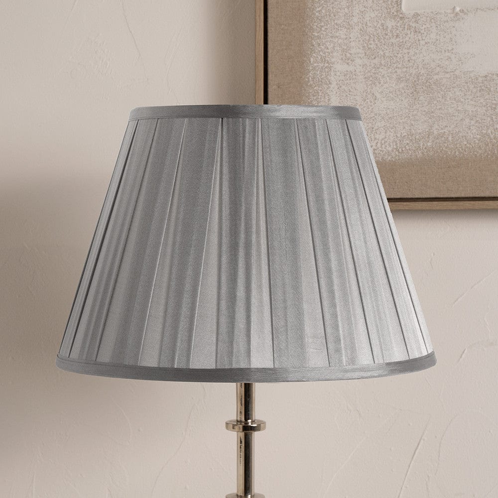 Maya 40cm Steel Grey Silk Box Pleat Tapered Lampshade.