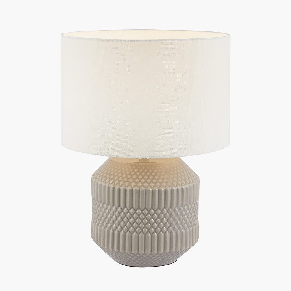 Meribel Grey Geo Textured Ceramic Table Lamp.