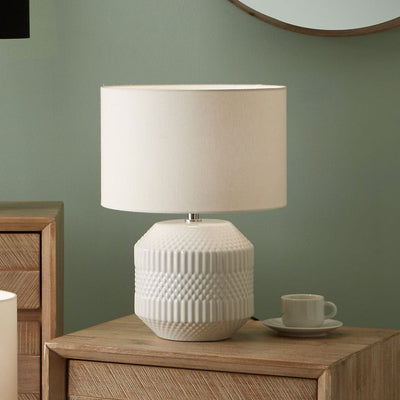 Pacific Lifestyle Lighting Meribel White Geo Textured Ceramic Table Lamp House of Isabella UK