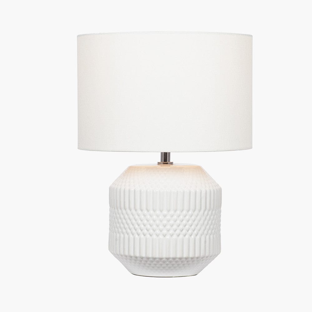 Meribel White Geo Textured Ceramic Table Lamp.