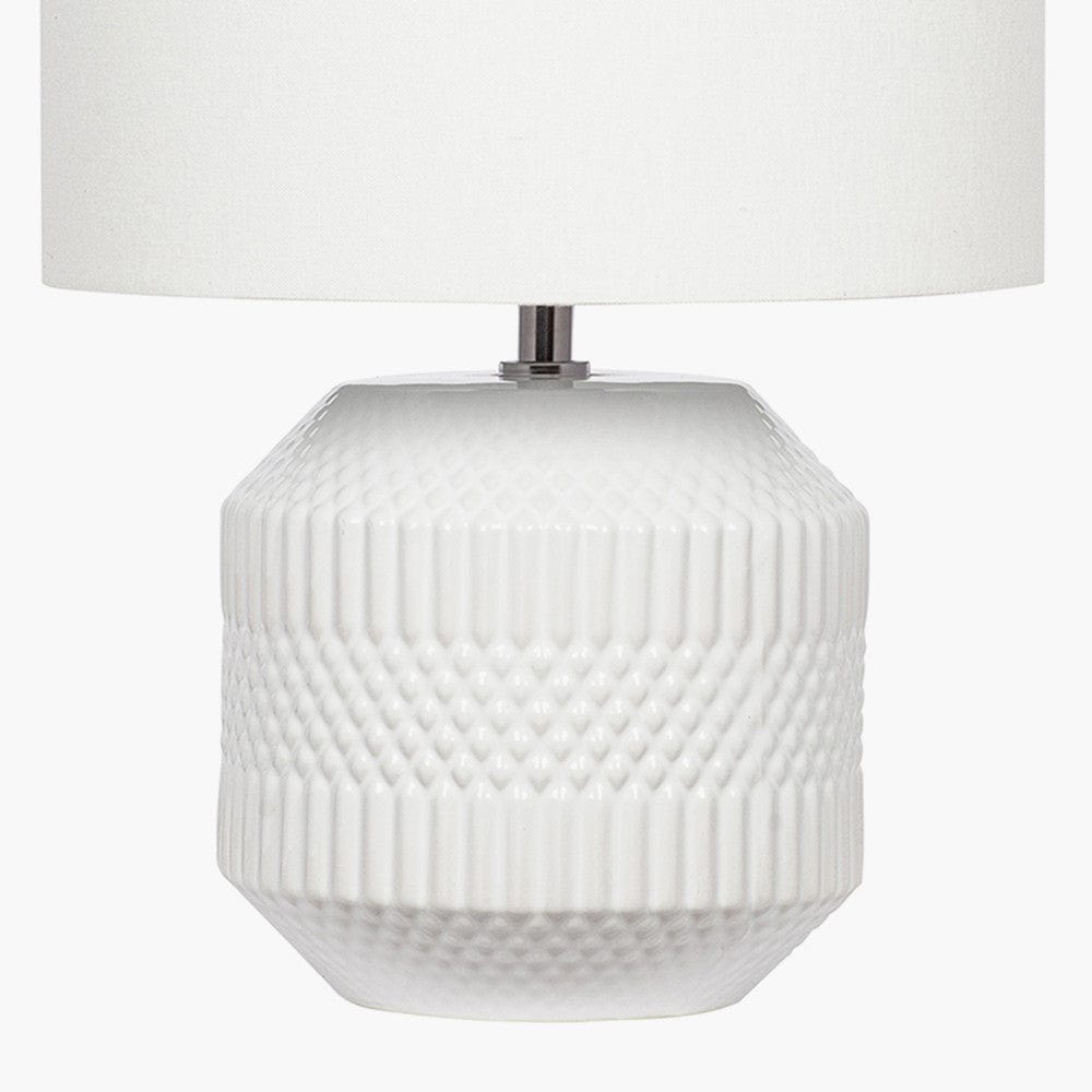 Meribel White Geo Textured Ceramic Table Lamp.