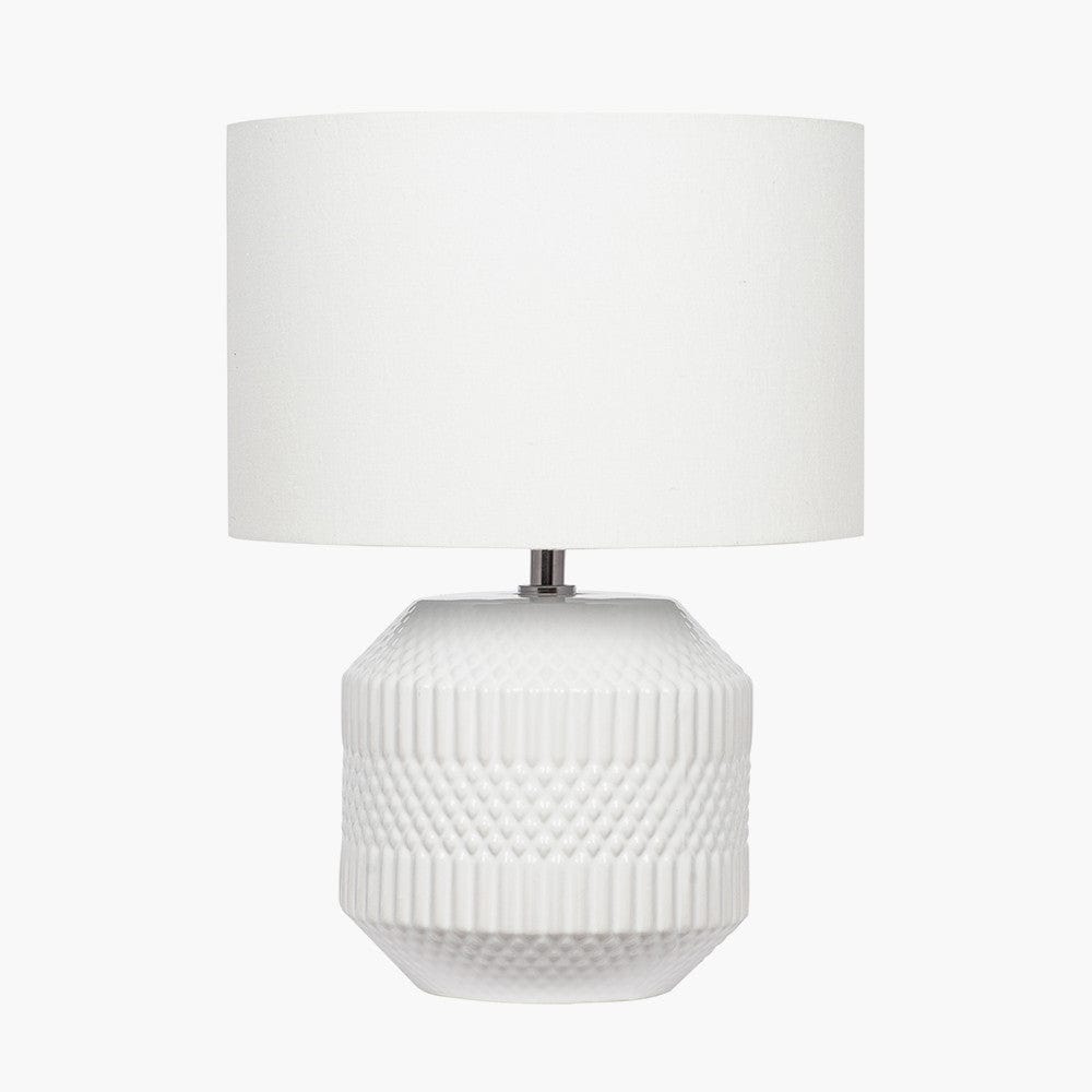 Meribel White Geo Textured Ceramic Table Lamp.