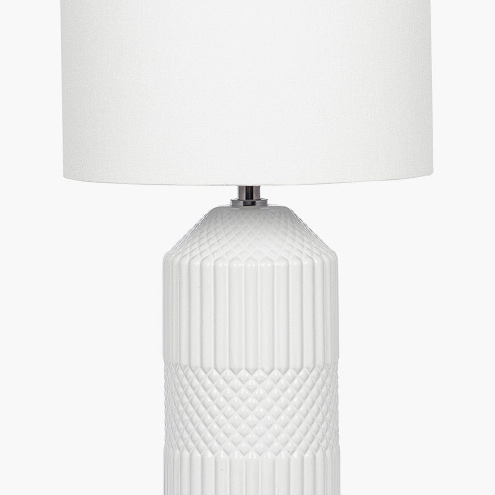 Meribel White Geo Textured Tall Ceramic Table Lamp.