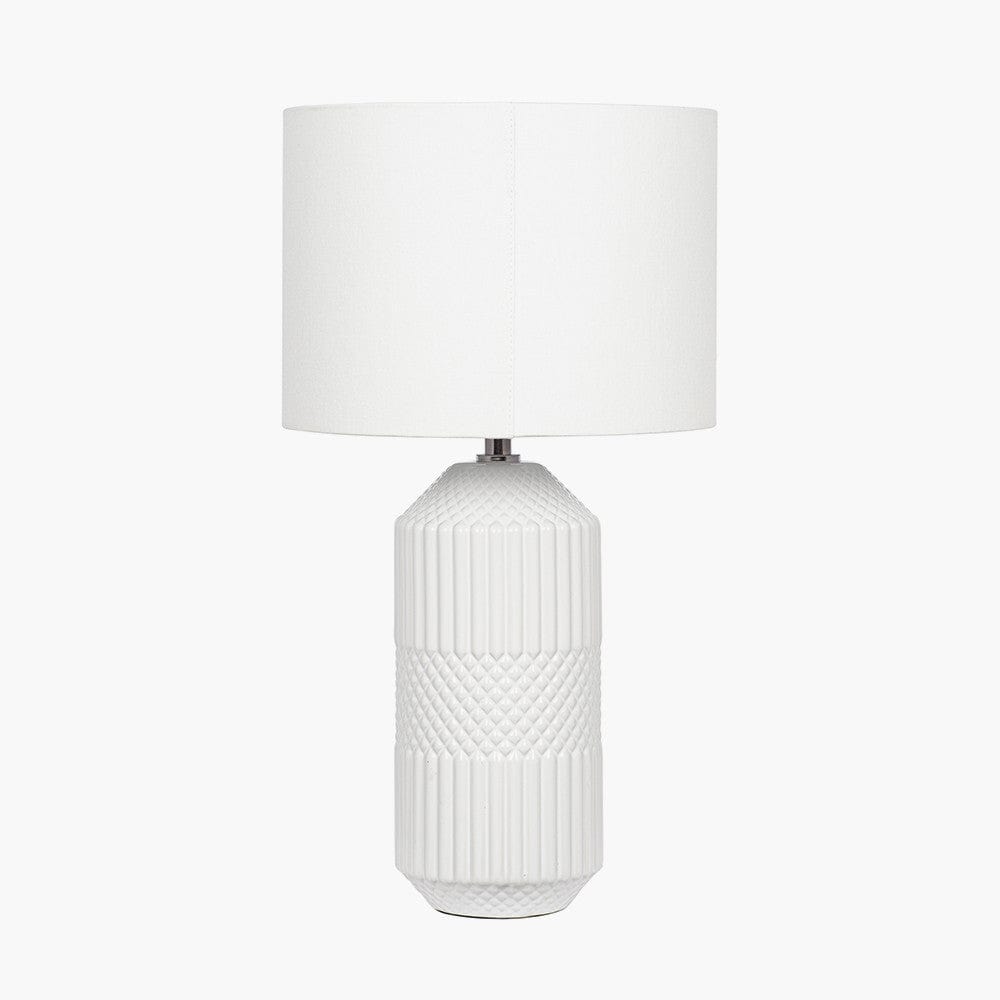 Meribel White Geo Textured Tall Ceramic Table Lamp.