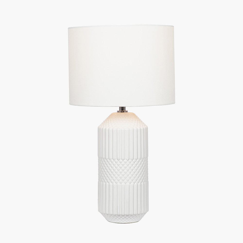 Meribel White Geo Textured Tall Ceramic Table Lamp.