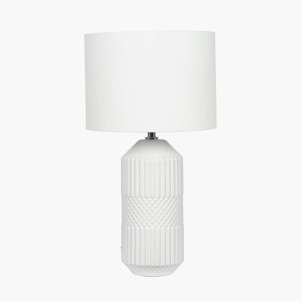 Meribel White Geo Textured Tall Ceramic Table Lamp.