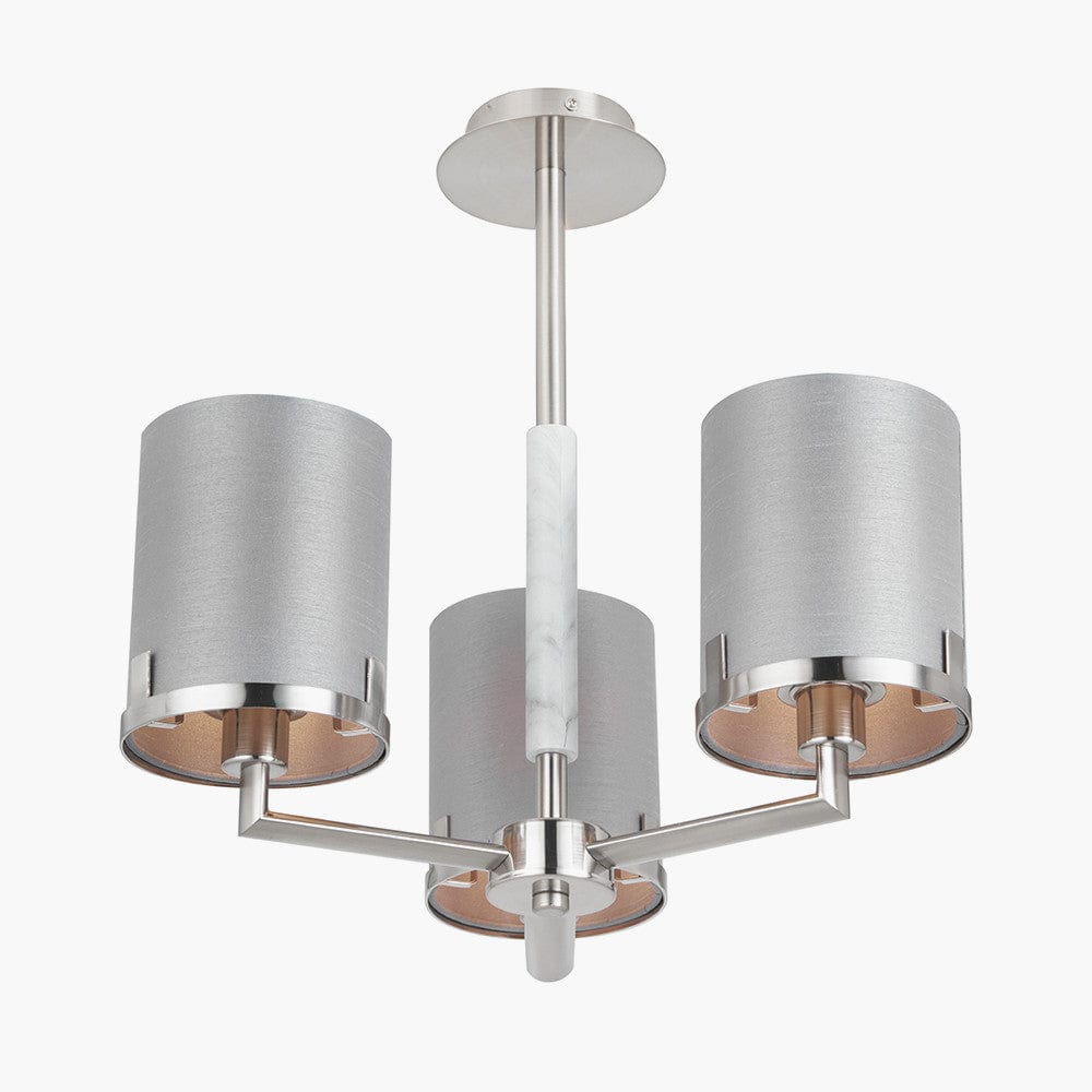 Pacific Lifestyle Lighting Midland Brushed Nickel and Grey Marble Effect 3 Arm Pendant House of Isabella UK