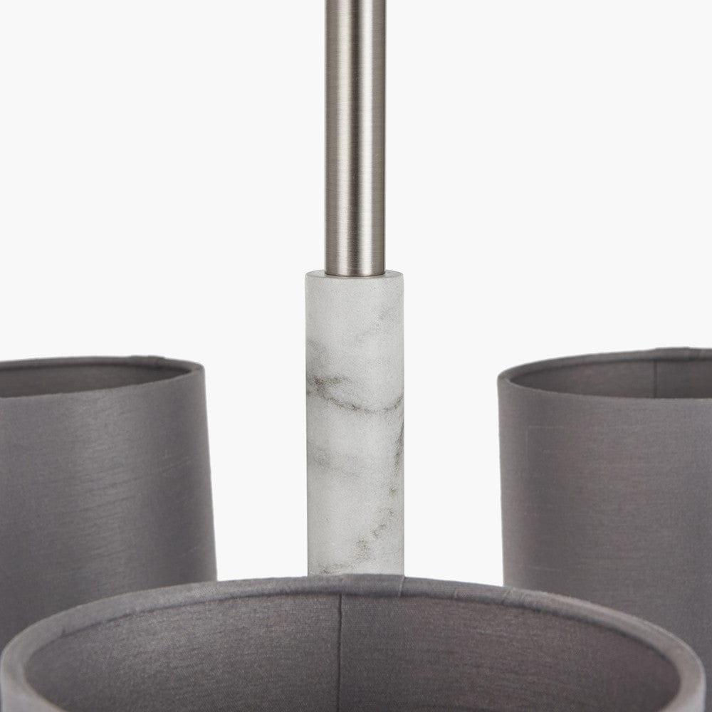 Pacific Lifestyle Lighting Midland Brushed Nickel and Grey Marble Effect 3 Arm Pendant House of Isabella UK