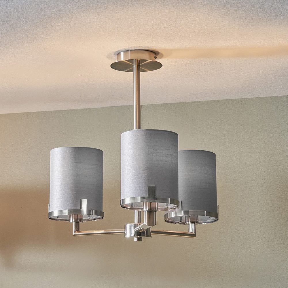 Pacific Lifestyle Lighting Midland Brushed Nickel and Grey Marble Effect 3 Arm Pendant House of Isabella UK