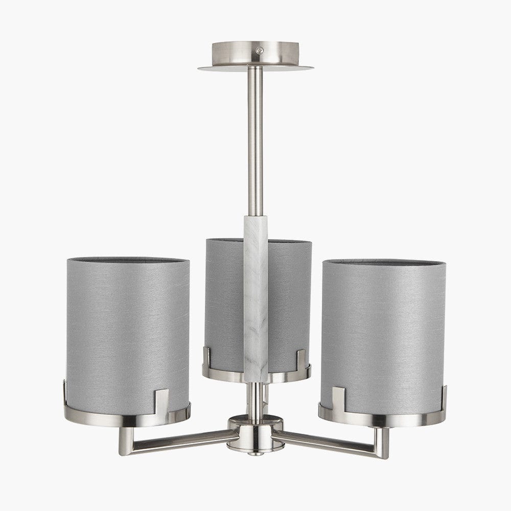 Pacific Lifestyle Lighting Midland Brushed Nickel and Grey Marble Effect 3 Arm Pendant House of Isabella UK