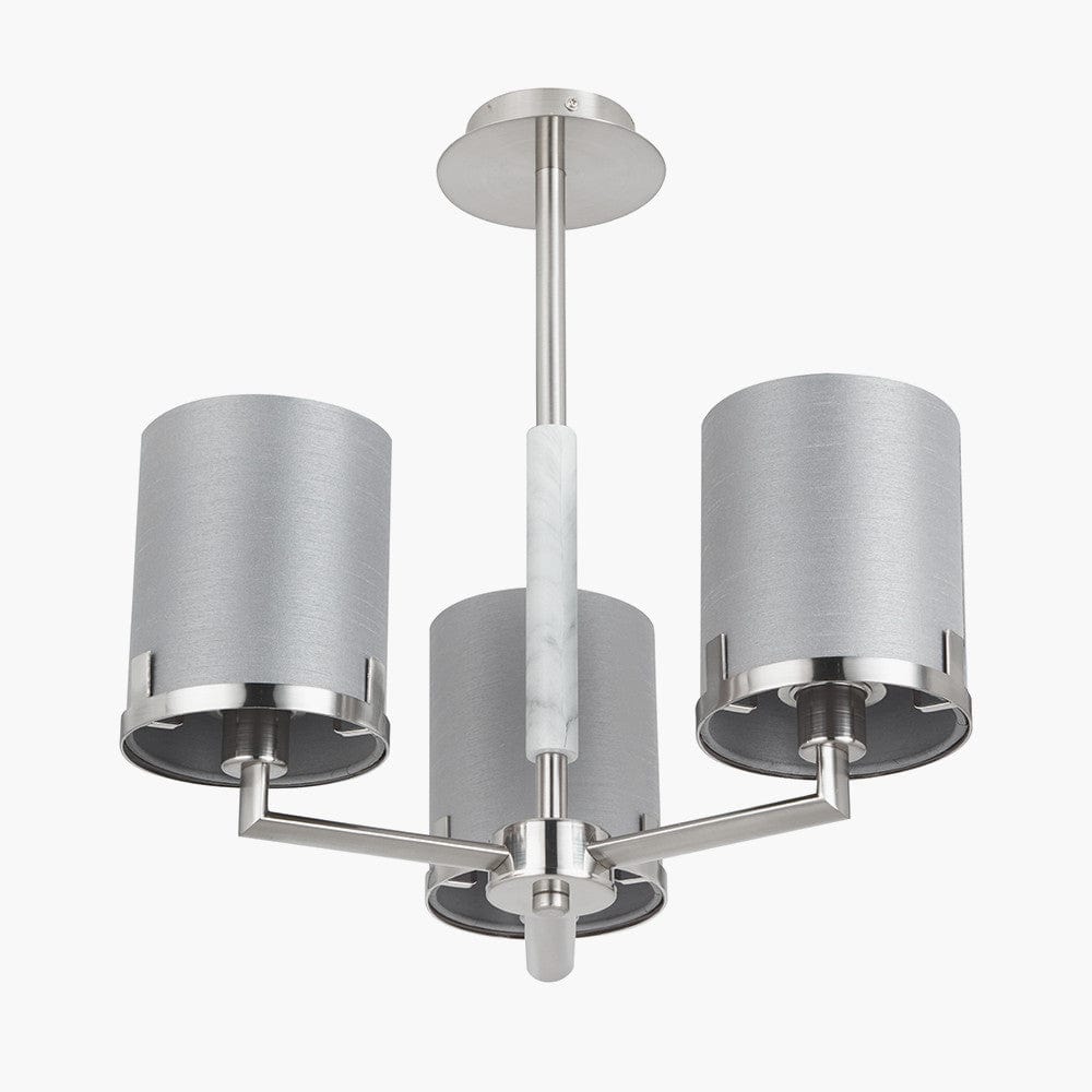 Pacific Lifestyle Lighting Midland Brushed Nickel and Grey Marble Effect 3 Arm Pendant House of Isabella UK