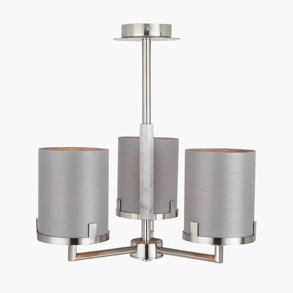 Pacific Lifestyle Lighting Midland Brushed Nickel and Grey Marble Effect 3 Arm Pendant House of Isabella UK