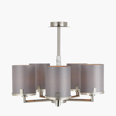 Pacific Lifestyle Lighting Midland Brushed Nickel and Grey Marble Effect 5 Arm Pendant House of Isabella UK