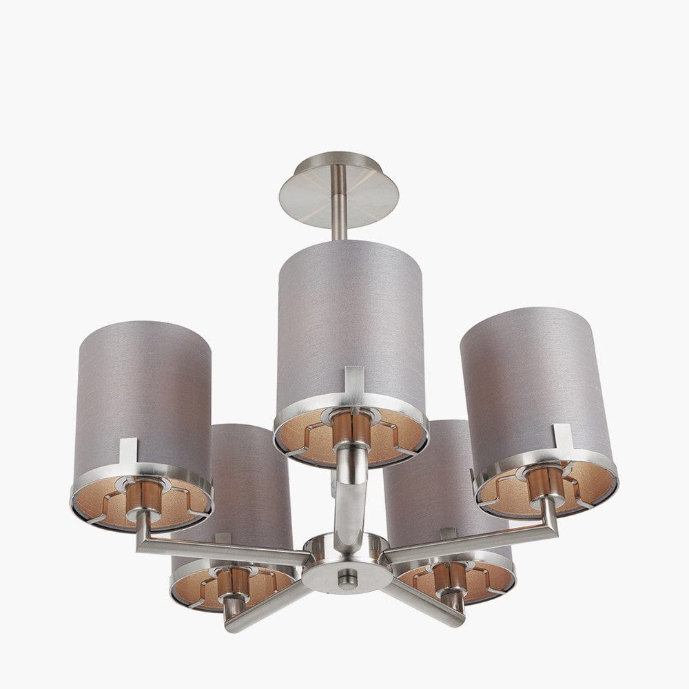 Pacific Lifestyle Lighting Midland Brushed Nickel and Grey Marble Effect 5 Arm Pendant House of Isabella UK