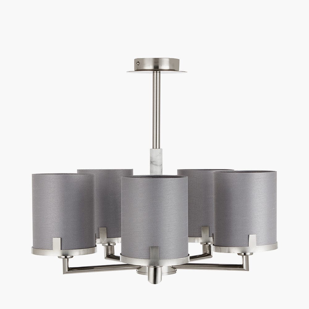 Pacific Lifestyle Lighting Midland Brushed Nickel and Grey Marble Effect 5 Arm Pendant House of Isabella UK