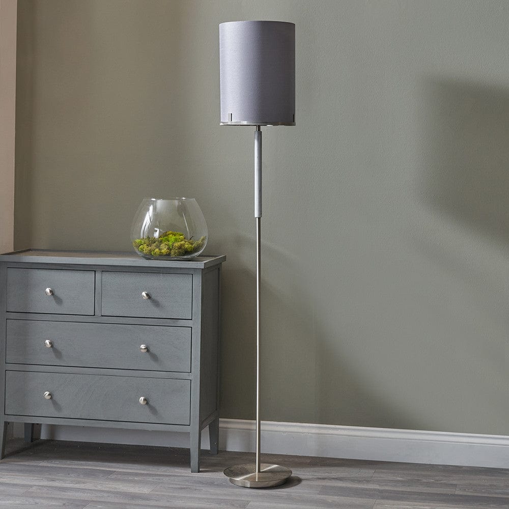 Midland Brushed Nickel and Grey Marble Effect Floor Lamp.