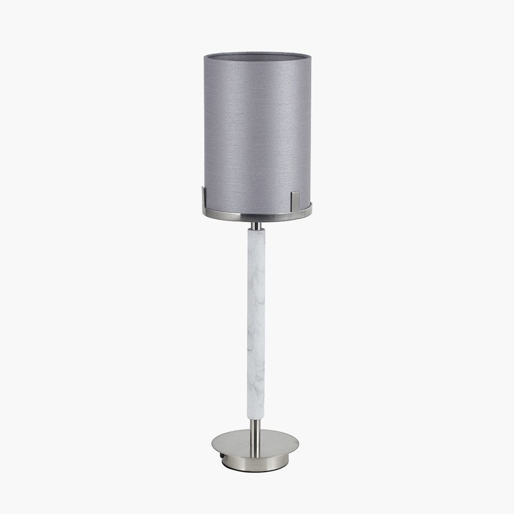 Midland Brushed Nickel and Grey Marble Effect Table Lamp.