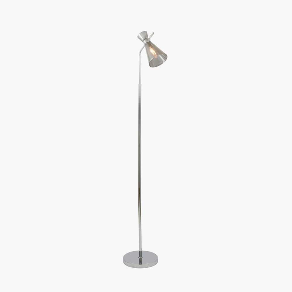 Monroe Smoke Glass and Silver Metal Waisted Floor Lamp.