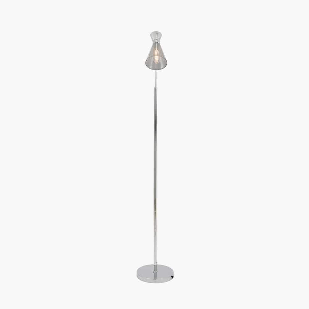 Monroe Smoke Glass and Silver Metal Waisted Floor Lamp.