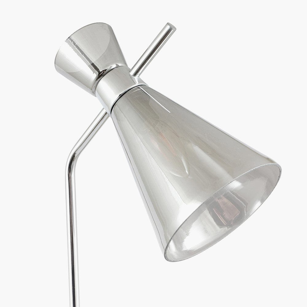 Monroe Smoke Glass and Silver Metal Waisted Floor Lamp.