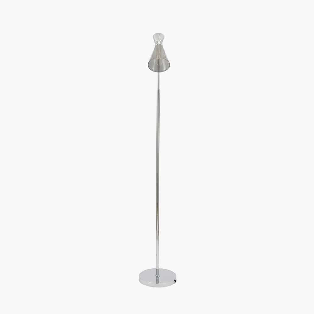 Monroe Smoke Glass and Silver Metal Waisted Floor Lamp.