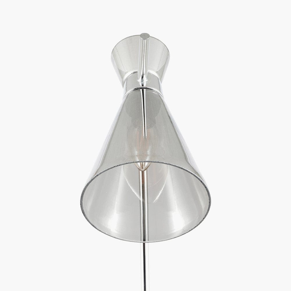 Monroe Smoke Glass and Silver Metal Waisted Floor Lamp.