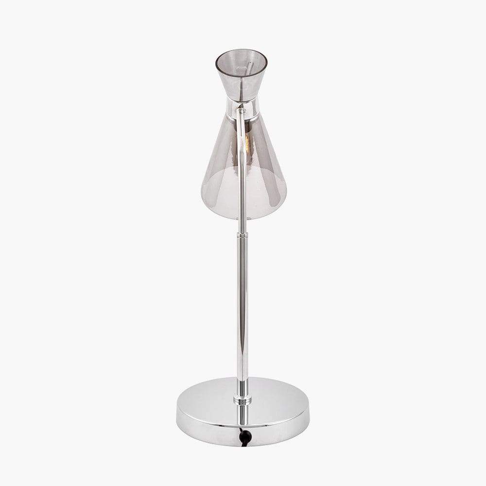 Monroe Smoke Glass and Silver Metal Waisted Table Lamp.