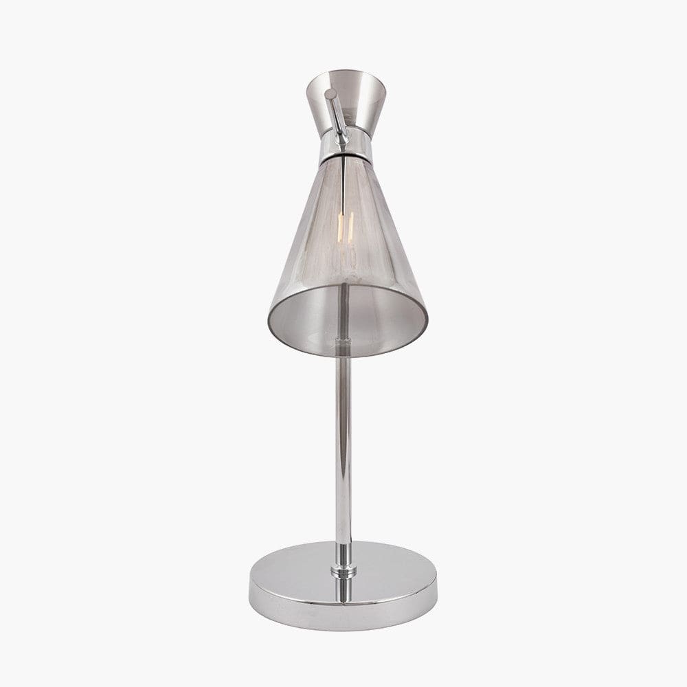 Monroe Smoke Glass and Silver Metal Waisted Table Lamp.