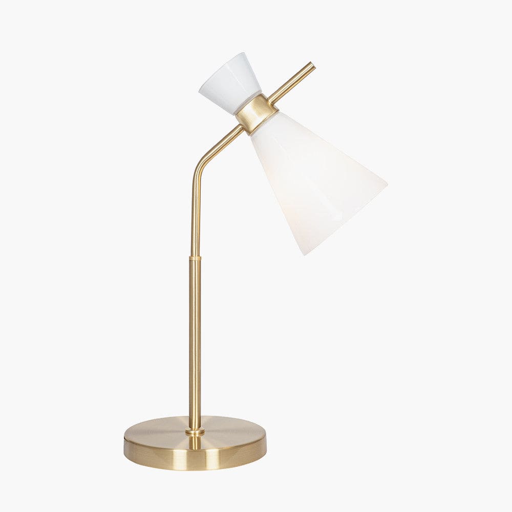 Monroe White Glass and Gold Metal Waisted Table Lamp.