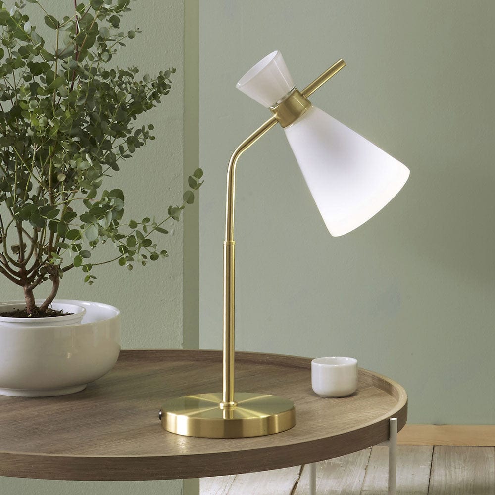 Monroe White Glass and Gold Metal Waisted Table Lamp.
